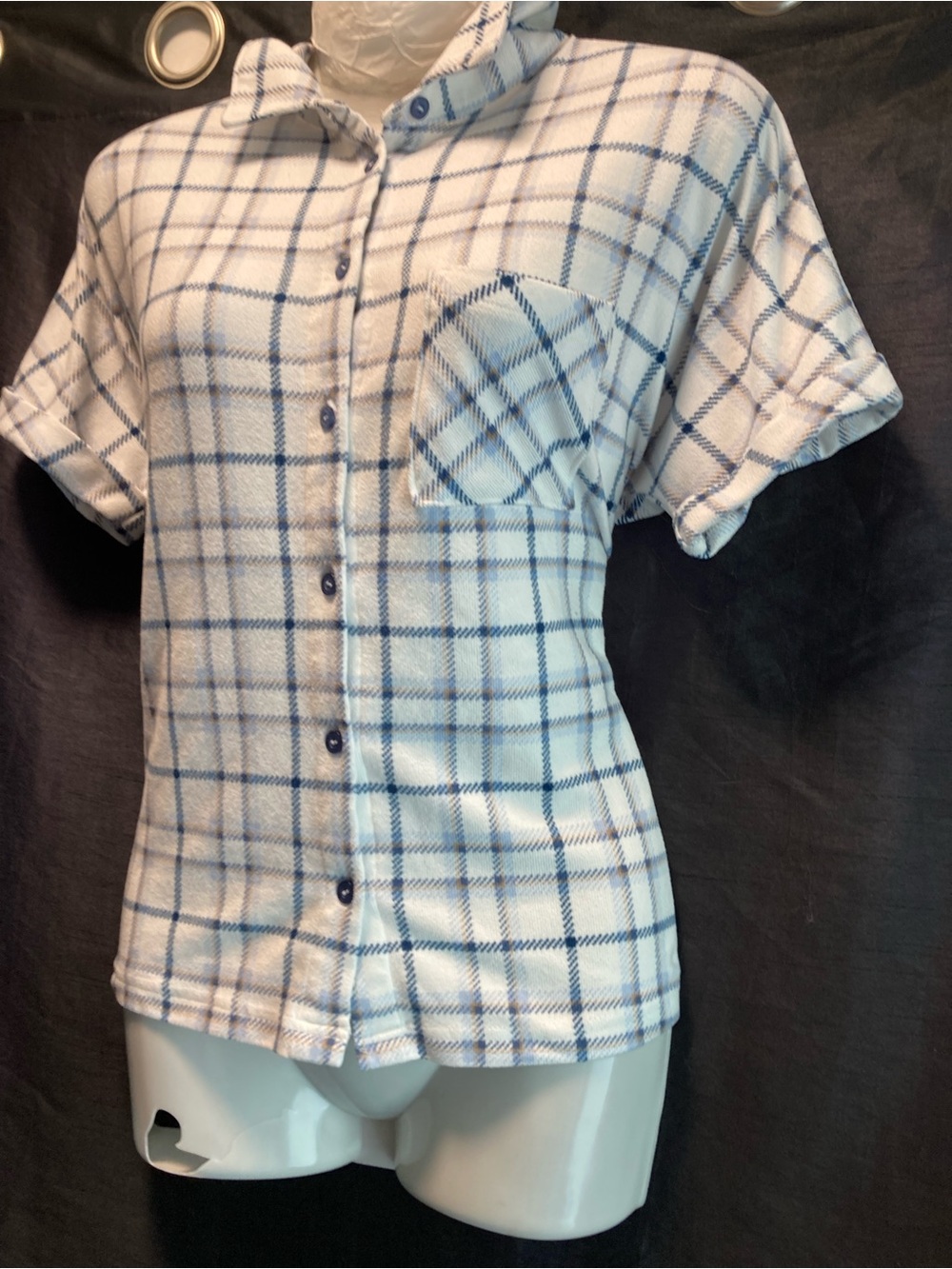 La Vie en Rose Plaid Flannel Short Sleeve Pajama Shirt Size XS